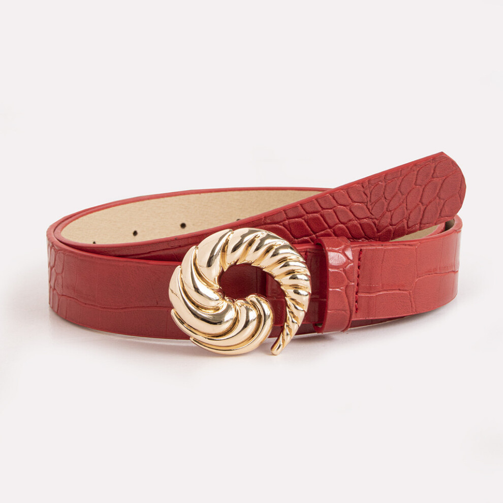 (Red) Fashionable Metal Threaded Decorative Buckle Crocodile Belt Pattern Womens-image-OPC-PHF2VC8-NEW