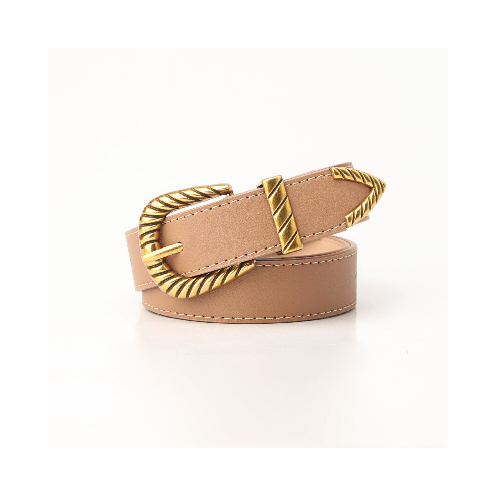 (Khaki) Belt Retro Leather Threaded Alloy Buckle Design For Casual Office Or Use Daily-image-OPC-PHF2VPF-NEW