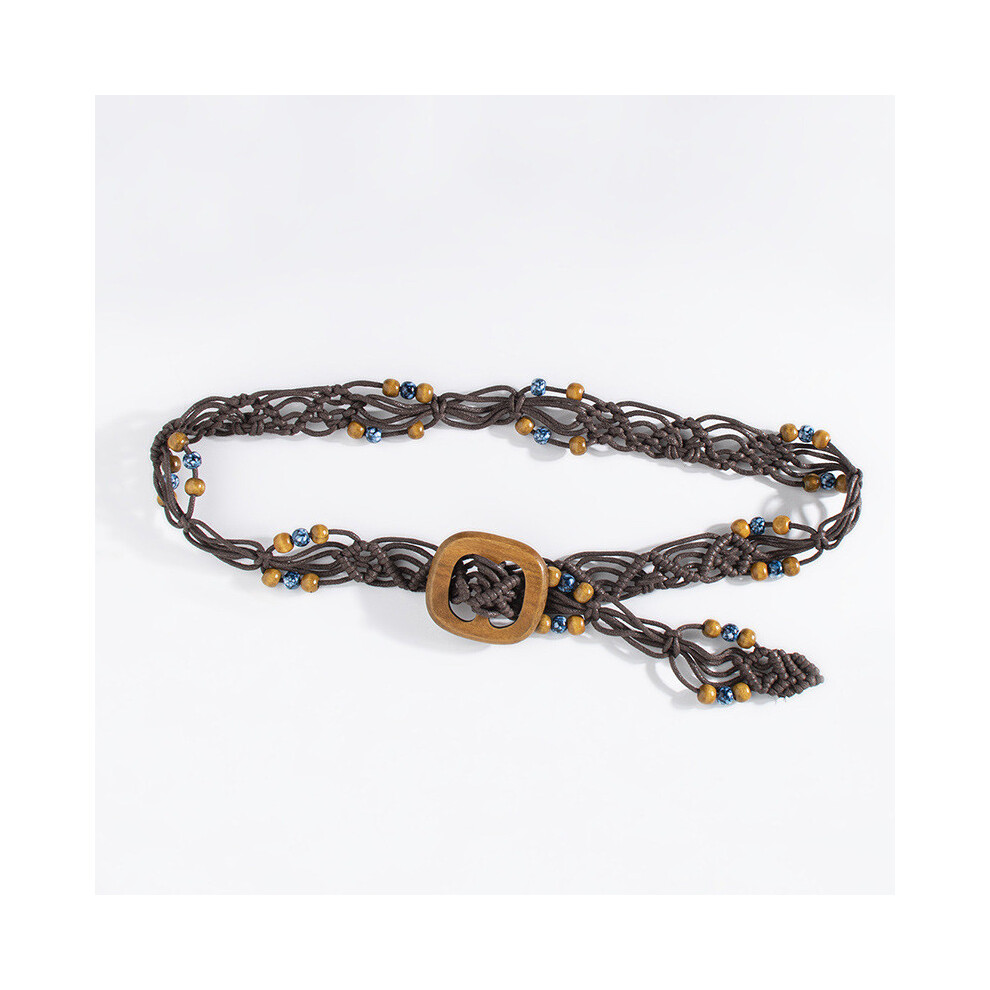 (Coffee) Cotton Bohemian Rope Waist Belt With Wooden Beads For Summer Wear Casual-image-OPC-PHF2W6H-NEW