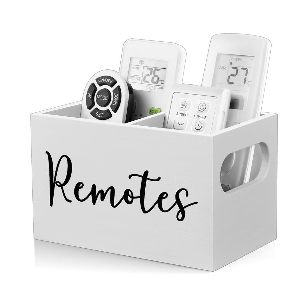 (White, one-size) Remote Control Holder, 1 Count Wooden 2-grid Desktop Storage Box, Remote Control Storage Box for Home Office Dormitory, Household Items,Desk Tidy
