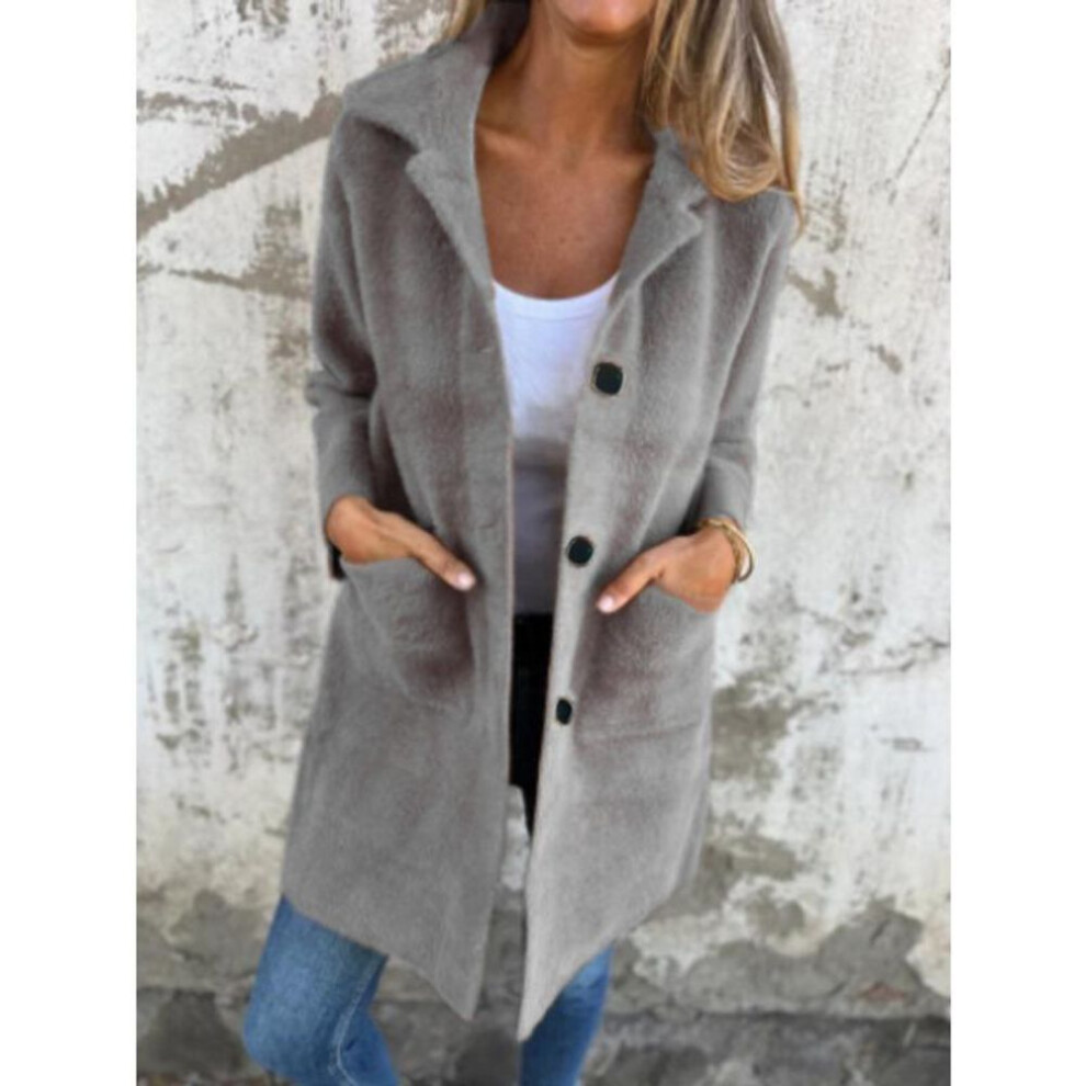 (gray, L) Yyfs women's Fashion Casual Solid Color Print Autumn Winter Long Sleeve Polo Neck Jackets & Coats