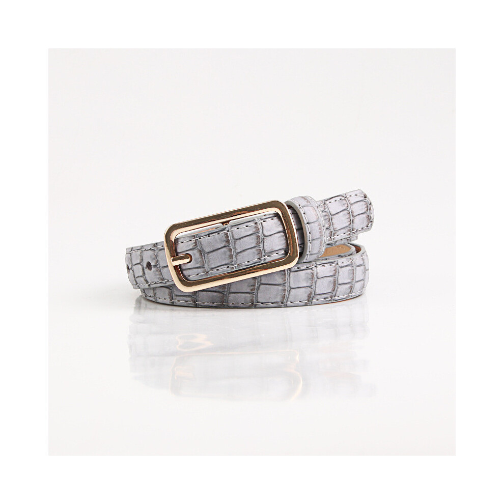 (Gray) Belt Leather Womens Alligator Pattern Square Buckle Design For Dress Decoration