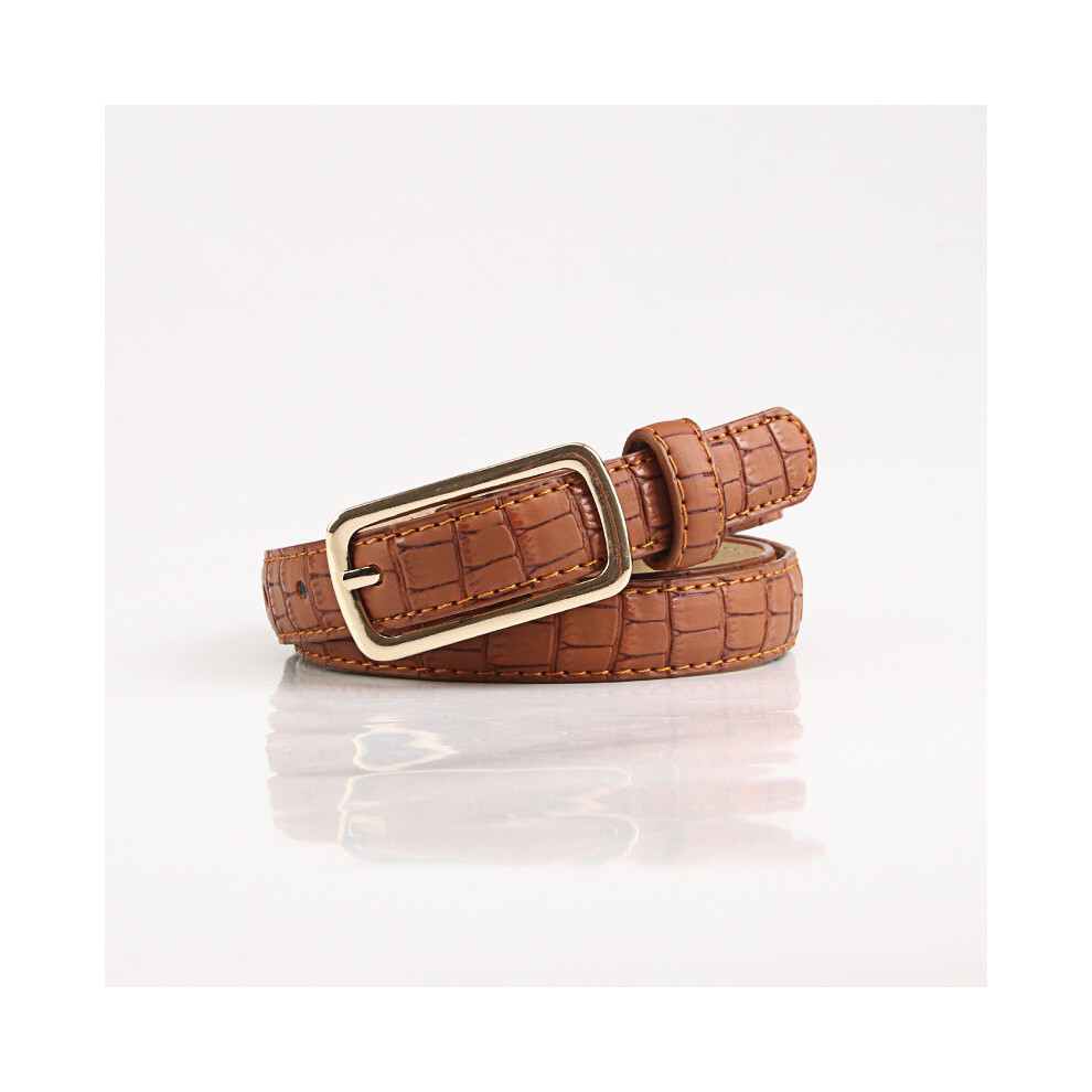 (Beige) Womens Belt Leather Alligator Pattern Square Buckle Design Dress For Decoration