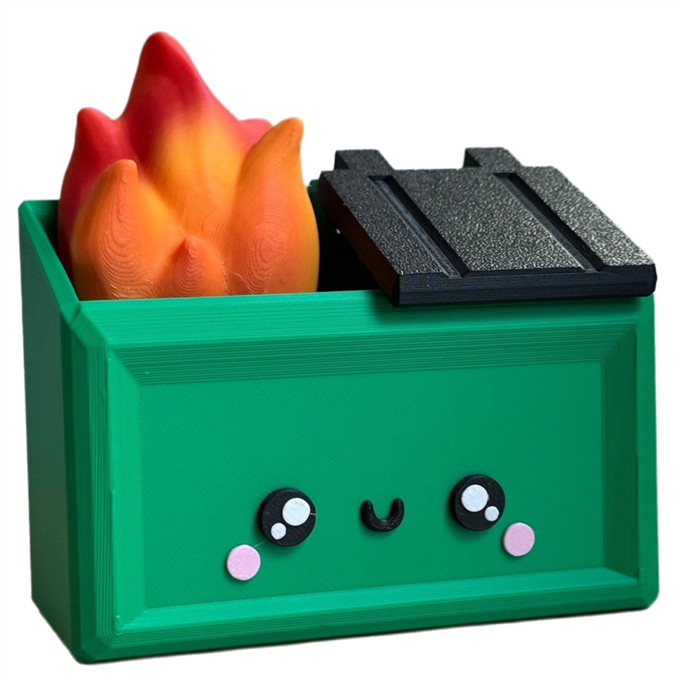 Figurine de bureau en forme de benne à ordures en feu imprimée en 3D, accessoire amusant C