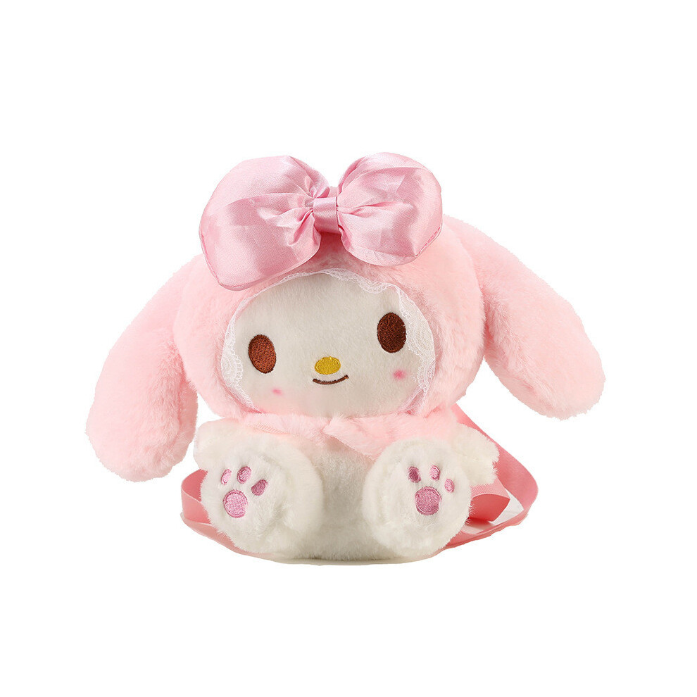 (Pink) Sanrio Melody Plush Backpack For Daily Use With Pink Bow Tie For Suitable Daily