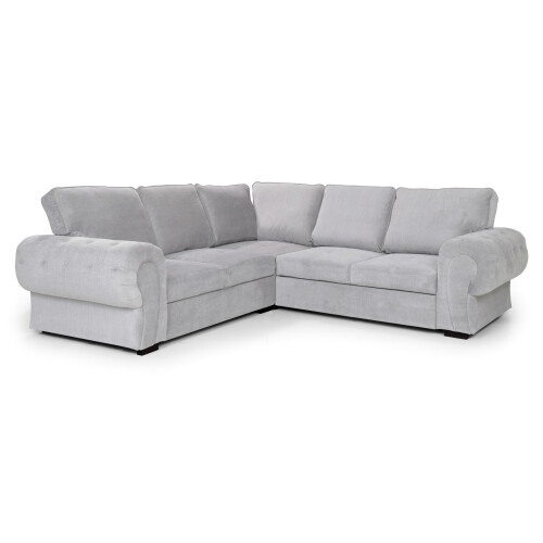Horizon Corner Sofa Bed Light Grey Velour Fabric Full Back Cushions