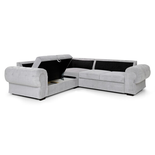 Horizon Corner Sofa Bed Light Grey Velour Fabric Full Back Cushions 2