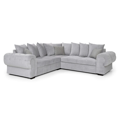 Horizon Corner Sofa Bed Light Grey Velour Fabric Scatter Back Cushions