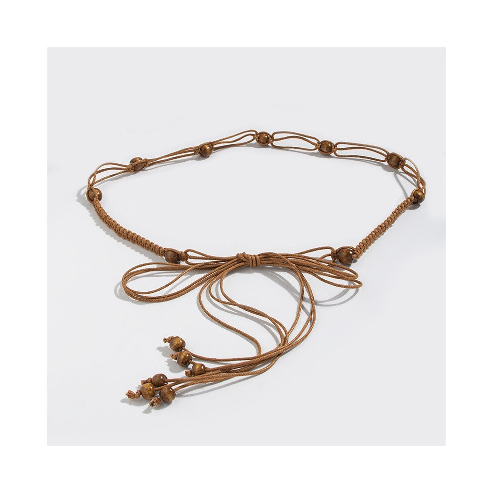 (Brown) Bohemian Woven Style Waist Belt Wooden Bead Decoration Ethnic Waistband Style-image-OPC-PHF5828-NEW