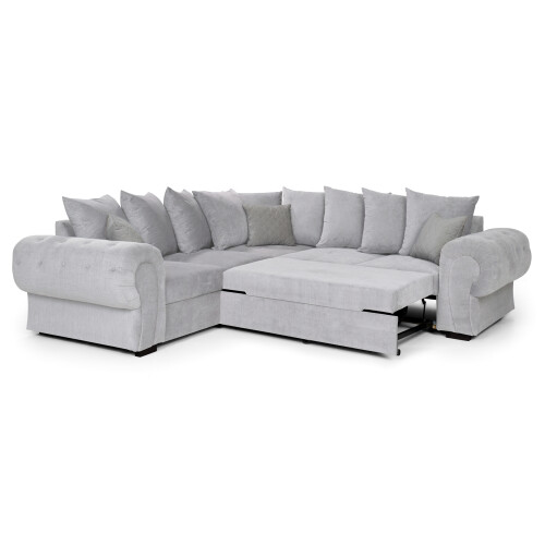 Horizon Corner Sofa Bed Light Grey Velour Fabric Scatter Back Cushions 1