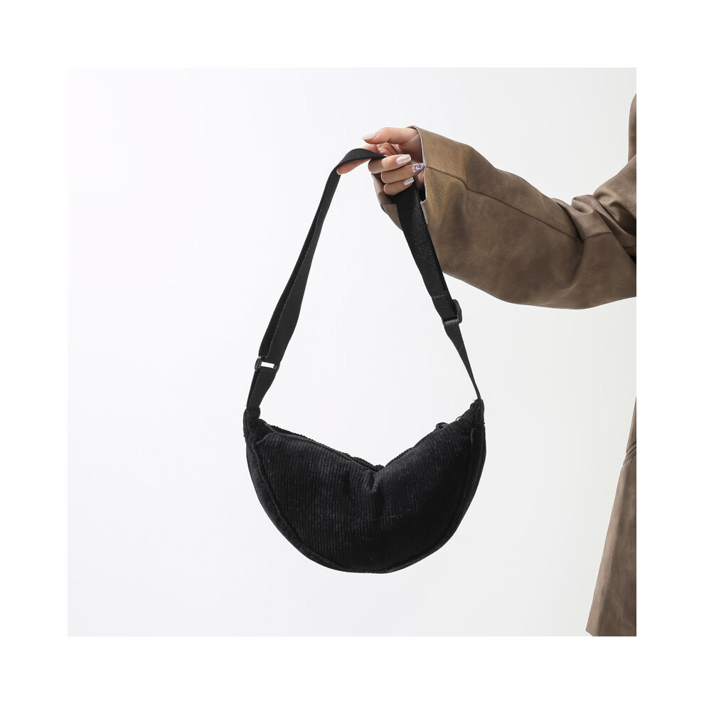 (Black) Corduroy Shoulder Ushaped Bag Outdoor Fashionable And Bag Lightweight Crossbody
