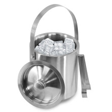 GEEZY Stainless Steel Ice Bucket With Tongs Double Walled Insulated Large Cooler 1.5L