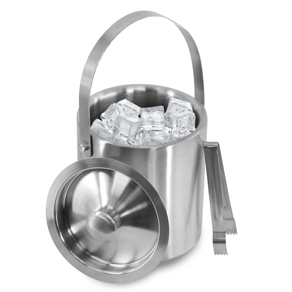 B&Q - Stainless Steel Ice Bucket With Tongs Double Walled Insulated Large Cooler 1.5L - Image 2