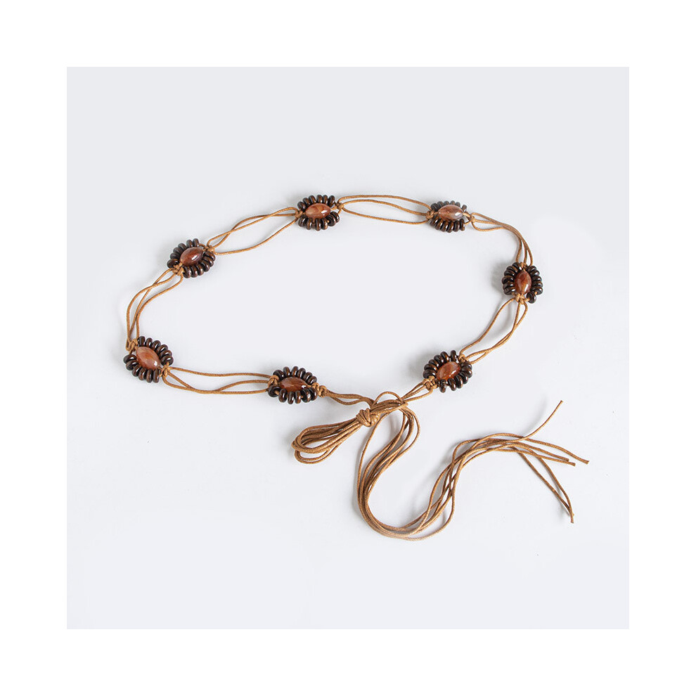 (Tan) Style Woven Bohemian Waist Belt Wooden Beads Decoration Ethnic Dress Style Belt-image-OPC-PHF5GGC-NEW