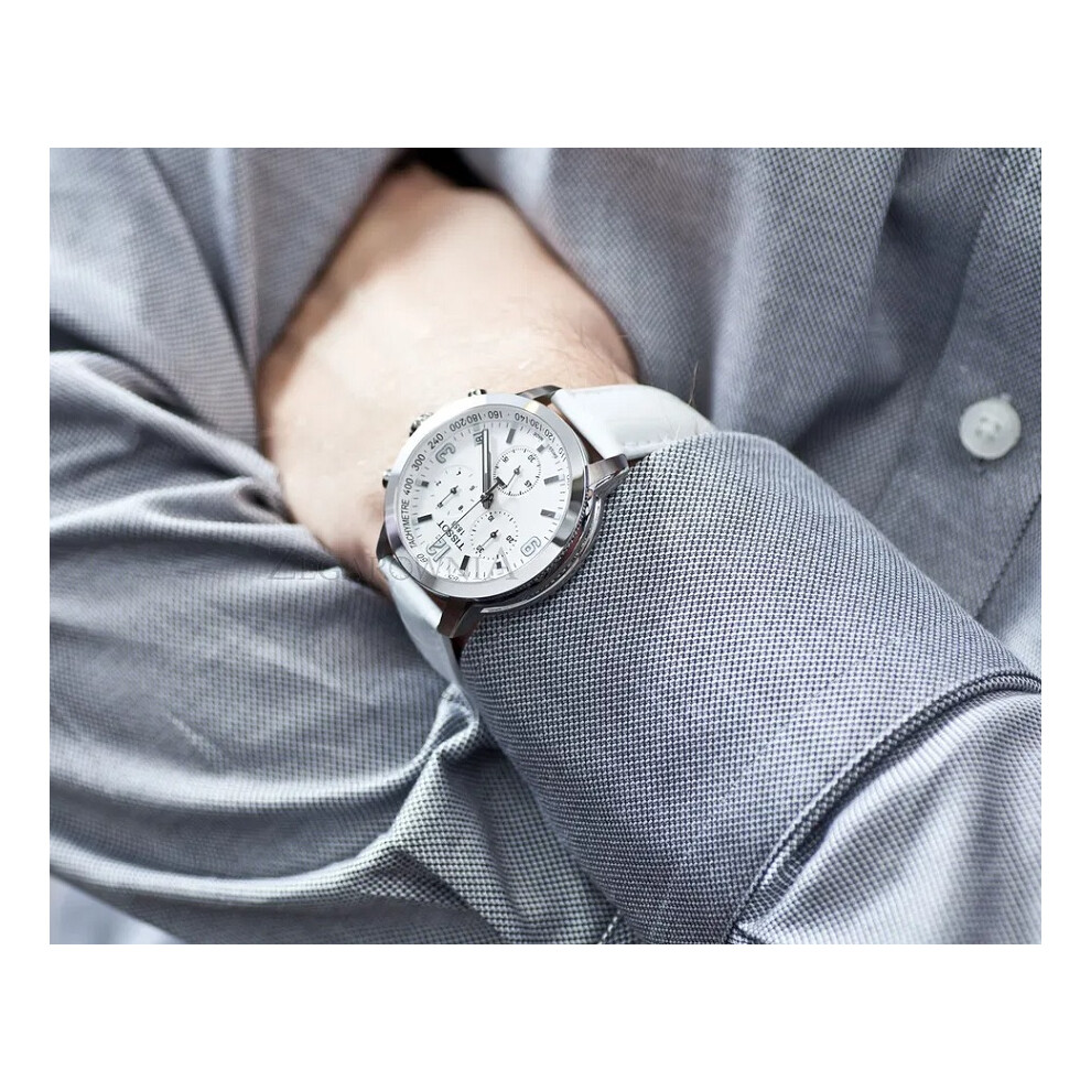 TISSOT T055.417.16.017.00 MENS WATCH WHITE LEATHER STRAP & WHITE DIAL