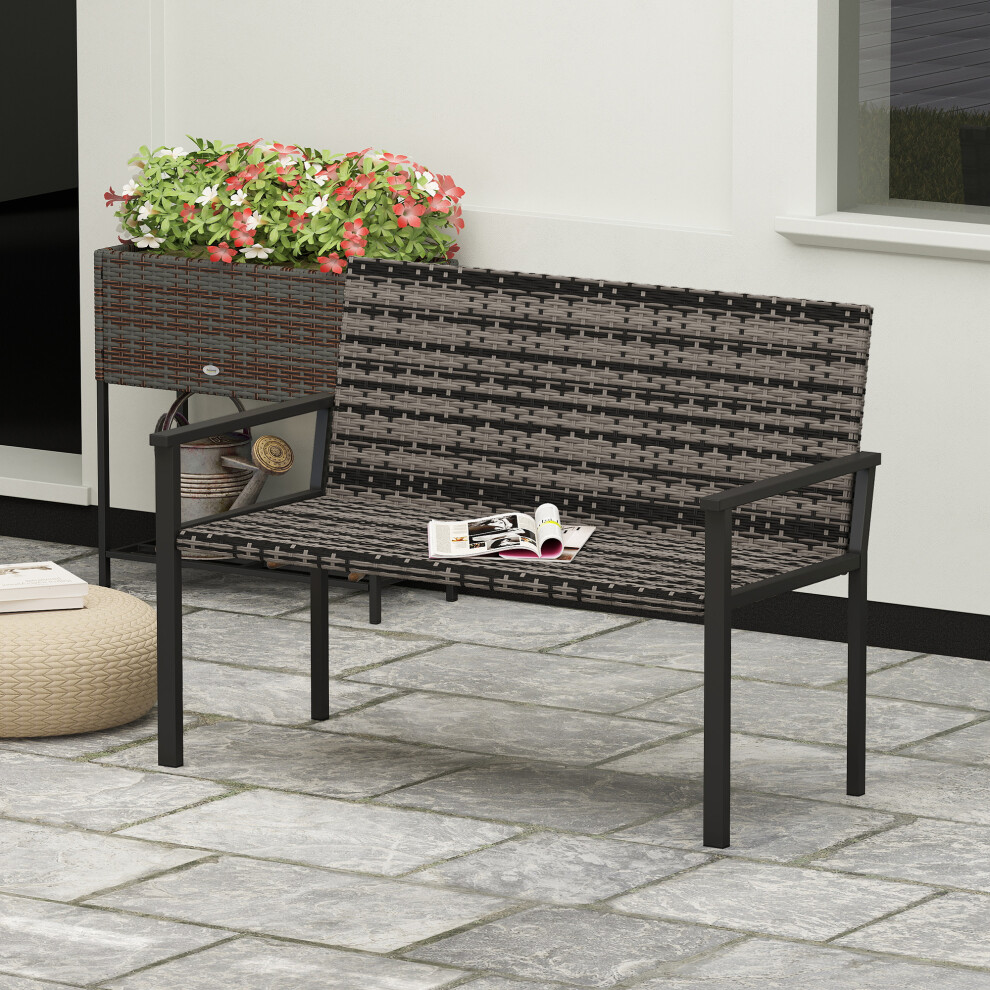 (Grey) Outsunny Rattan Garden Bench Loveseat with Quick-Drying Padding-image-OPC-PGGKCHW-NEW