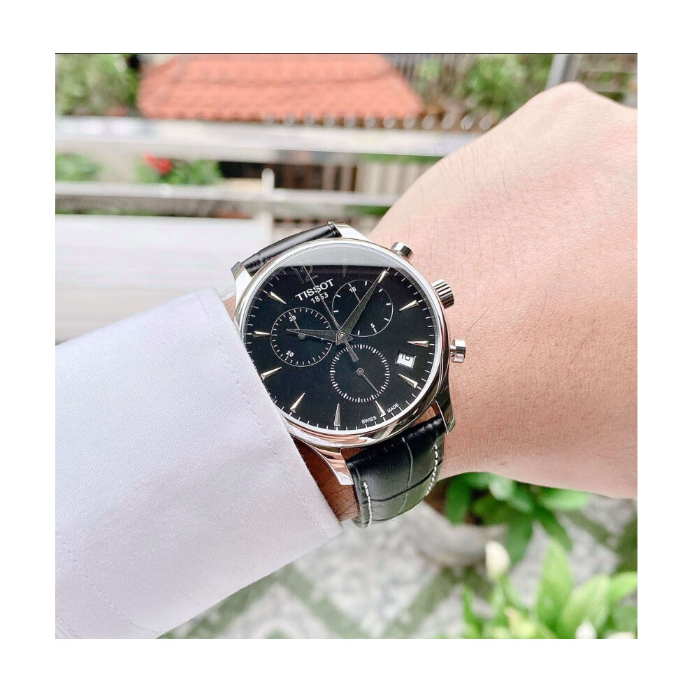 TISSOT T063.617.16.057.00 MENS WATCH BLACK LEATHER STRAP BLACK DIAL