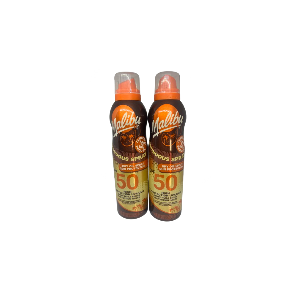 Malibu Sun Continuous High Protection SPF 50 Dry Oil Spray 175ml Pack of 2