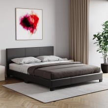 (King Size, Black) Lisbon Faux Leather Upholstered Bed Frame UKFR
