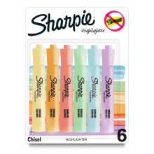 Sharpie Tank-Style Highlighters  Chisel Tip  Mild Pastel Barrels  Mild Pastel Inks  Pack of 6 Highlighters