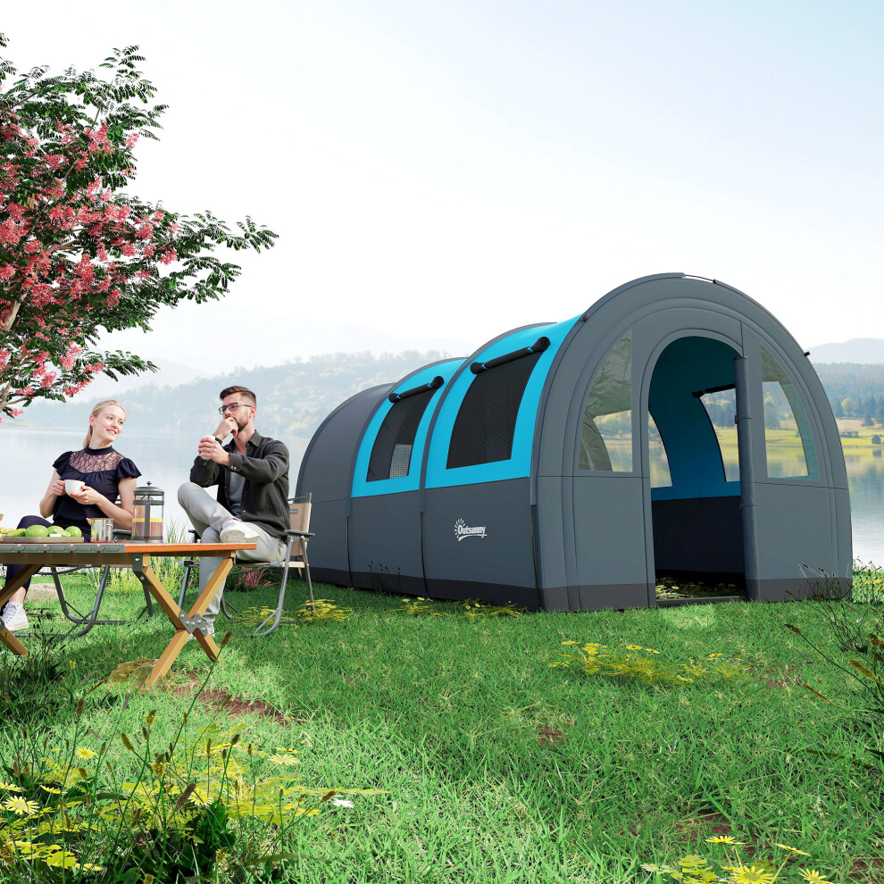 Outsunny Camping Tent, 3000Mm Waterproof Family Tent For 5-6 Man, Blue