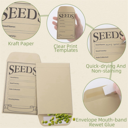 100PC Seed Packets Envelopes: Self Sealing Kraft Small Seed Envelopes 2