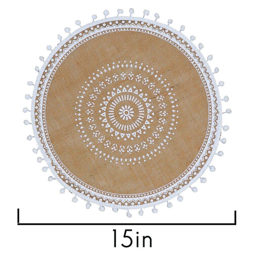 Round Placemats Set of 4,Boho Woven Table Mats (White Ball) 1