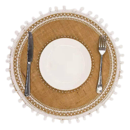 Round Placemats Set of 4,Boho Woven Table Mats (White Ball) 2