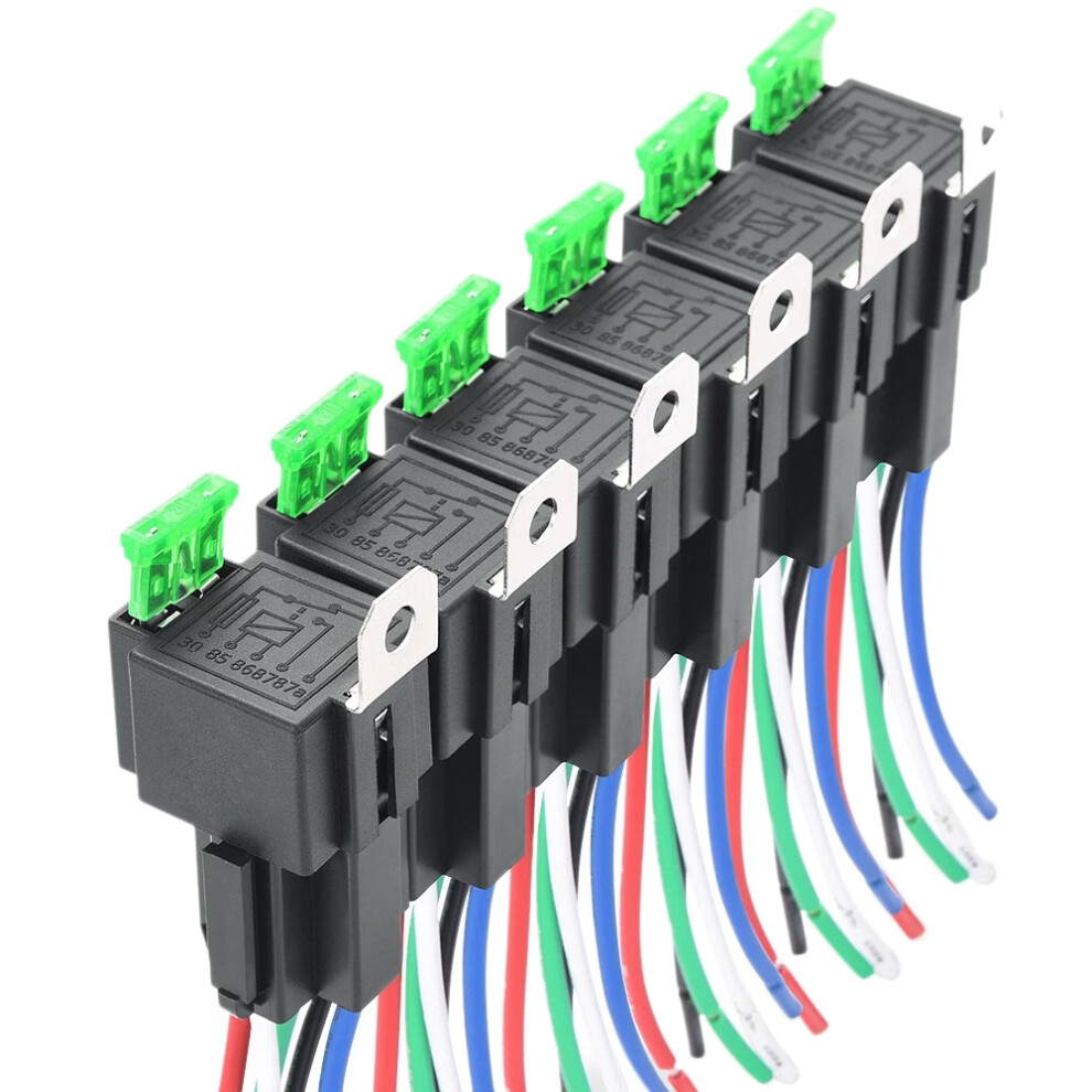 Lot de 6 relais de fusibles SPST 5 broches 12 V 30 A pour voiture