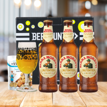 Birra Moretti Premium Italian Lager Bottle Gift Set with Glass (3 Pack) - 330ml