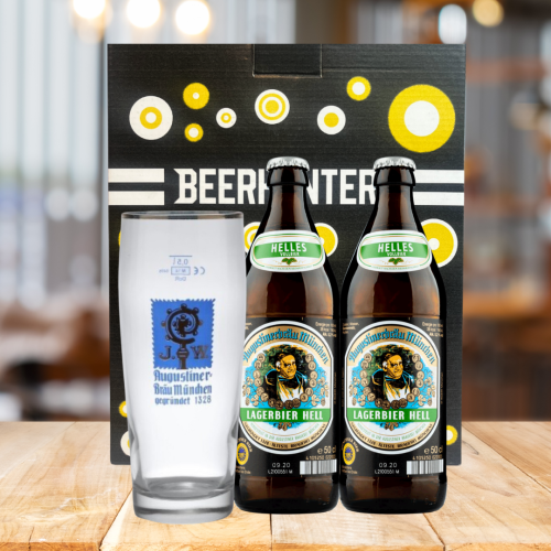 Augustiner Helles German Lager Gift Set with Official Augustiner Glass (2 Pack)