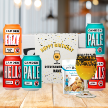 Personalised Birthday Camden British Craft Beer Gift Set Box with Glass - IPA, Pale Ale, Lager (5 x 330ml Cans)