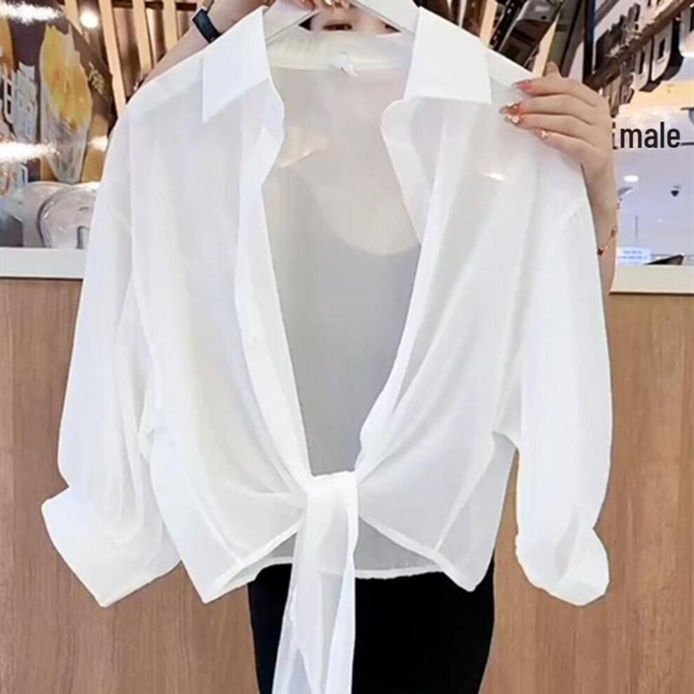 (Extra Large, white) Women's Summer Chiffon Cardigan With Shawl - Lightweight Short Sleeve Top For Sun Protection