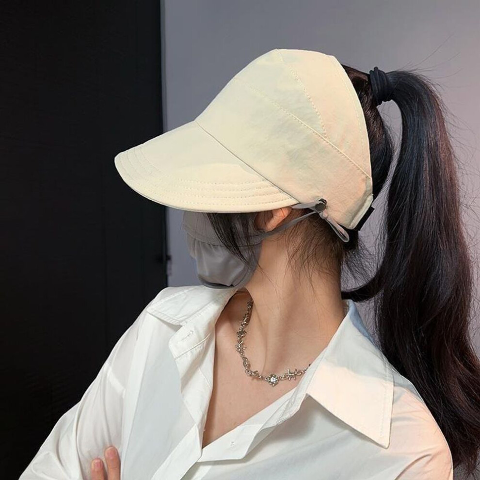 (white) Summer Wide Brim Sunhat Women Sun Hats Foldable Adjustable Outdoor Beach Bucket Hat Uv Protection Visors Fisherman Ponytail Caps