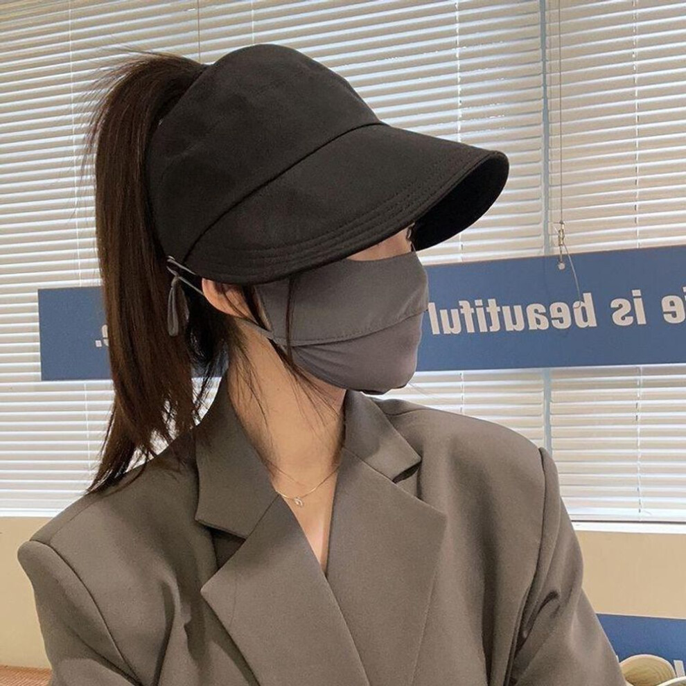 (black) Summer Wide Brim Sunhat Women Sun Hats Foldable Adjustable Outdoor Beach Bucket Hat Uv Protection Visors Fisherman Ponytail Caps