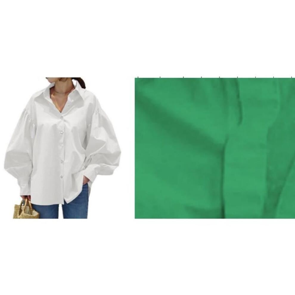 (2XL, green) Fashion Spring Casual Plus Size Shirts Women Tops Vintage Lantern Sleeve Solid Loose Women's Office Blouses Simple Button Up Oversized Shirt 26025