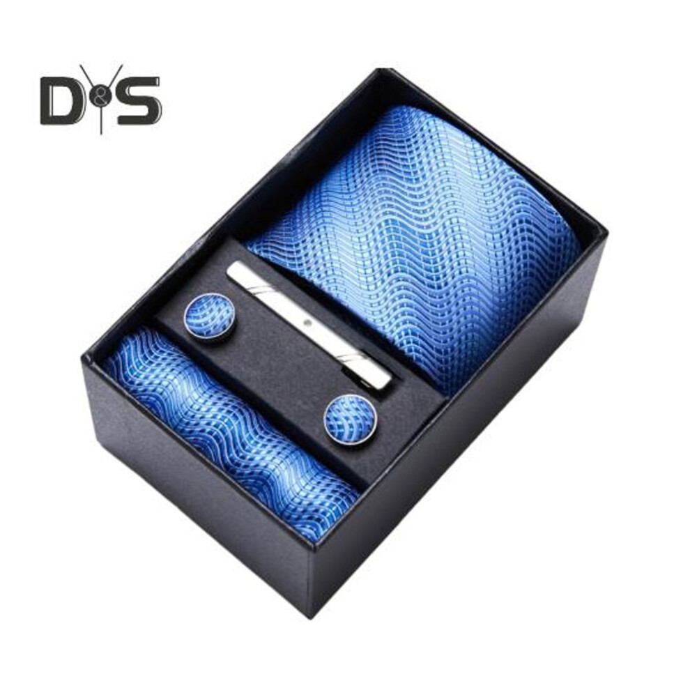 (as the picture, C) 5pcs/set Silk Tie Suit Set Bright Color Tie Collar Clip Pocket Square Cufflinks Set Business Weddings Wear Formal Accessories
