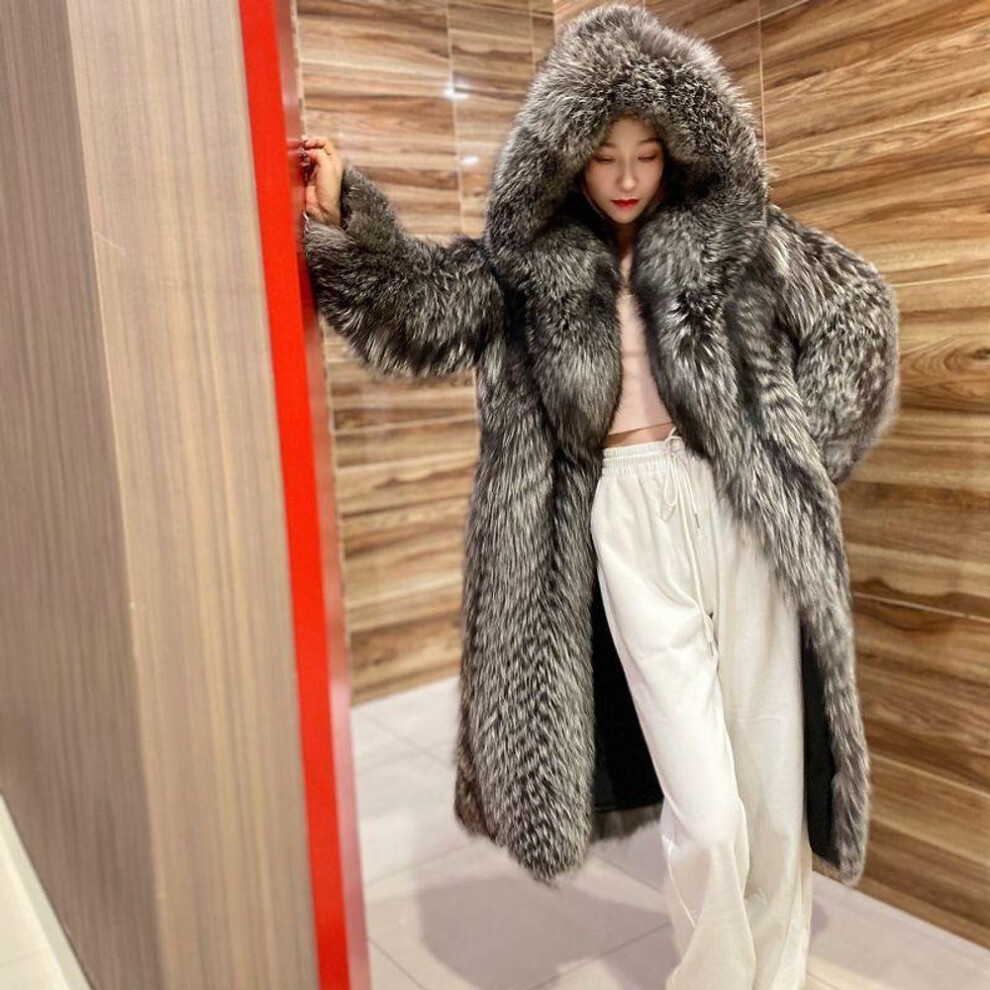 (as the picture, XXXXXL) Autumn And Winter Warm Faux Fur Coat Women's Plus Size Mid-length Thick Fox Fur Collar Slimming Jacket