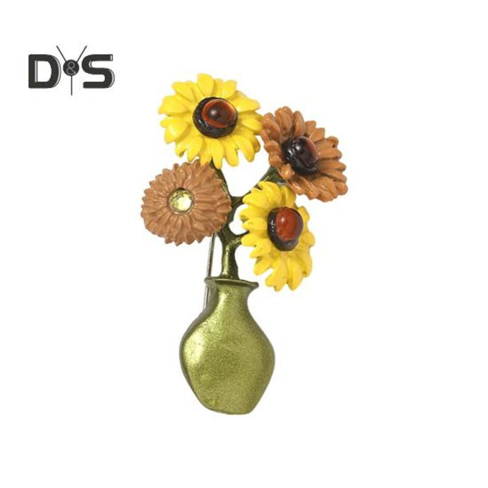 Women Brooch Sunflower Vase Shape Retro Enamel Anti-slip Polished Coat Collar Bag Scarf Hat Decoration Clothes Pin Party Banquet Clothing Jewelrys