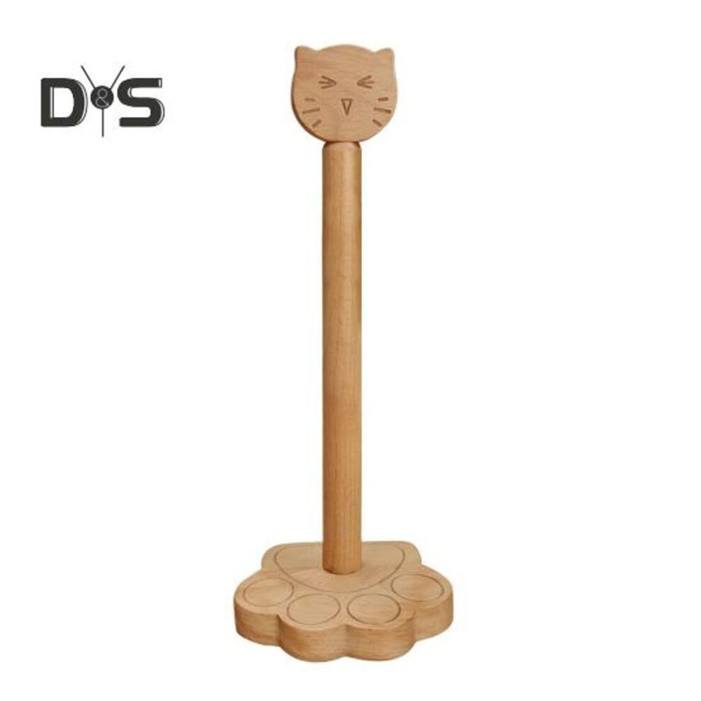 Cat Paper Towel Holder Durable Construction High Stability Easy To Clean Free Standing Wooden Kitchen Roll Stand Organizer