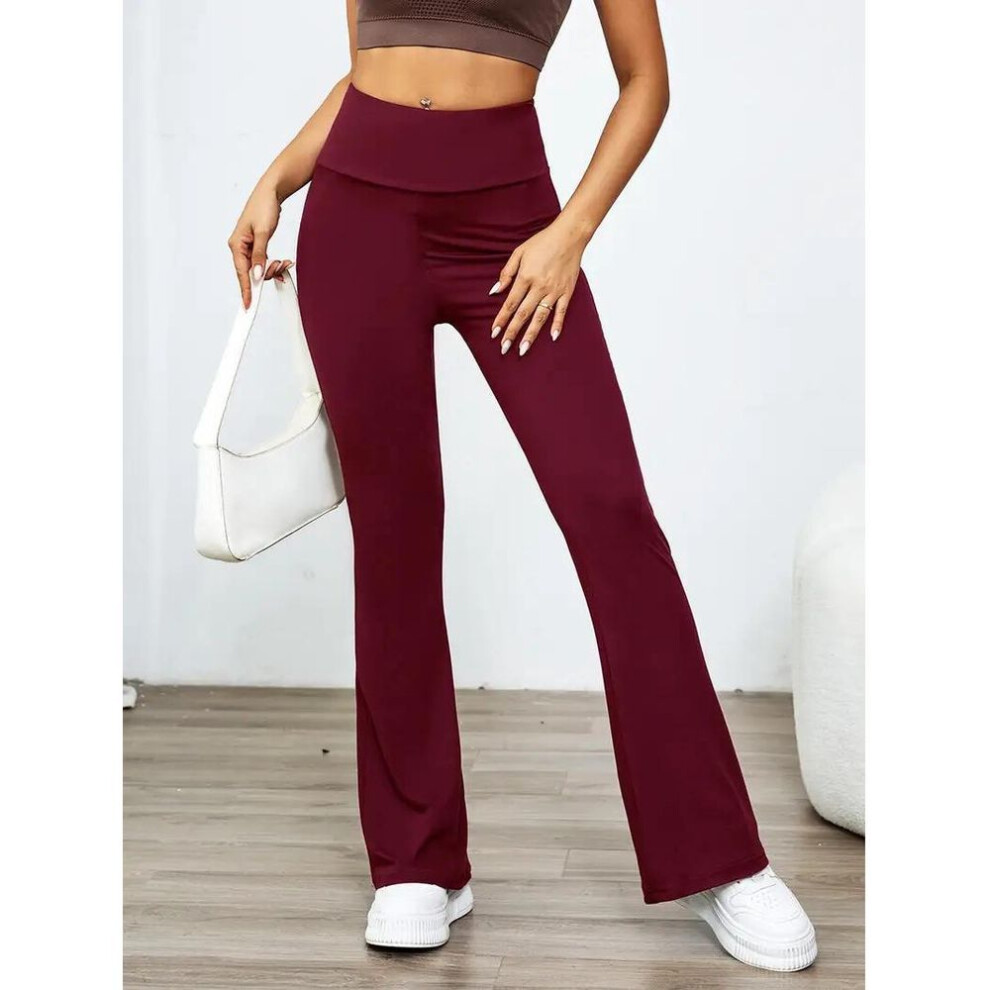 (claret, L) European & American High-waist Flared Yoga Pants - Women's Sport, Fitness & Casual Wear