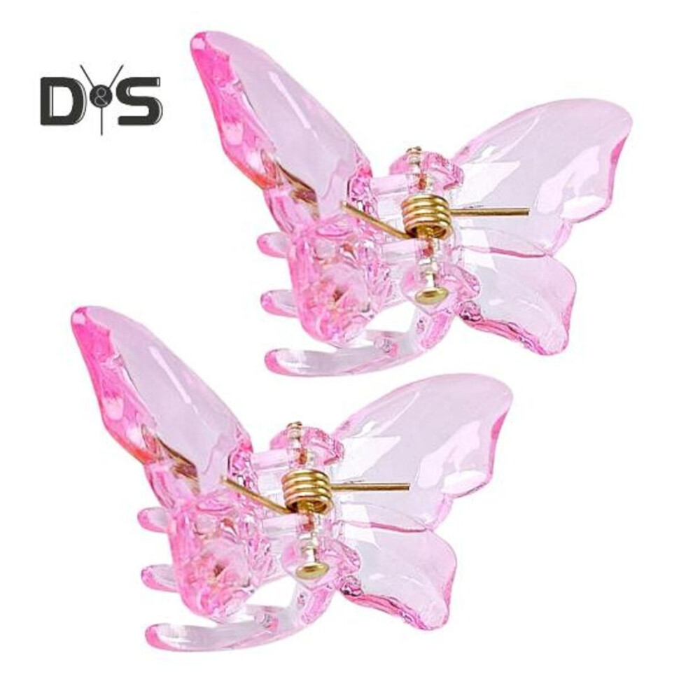 (pink) 2pcs Girls Hair Claw Transparent Butterflies Shape Hair Pin Braided Hair Mini Hairpin Clear Mini Braiding Clip Headwear Hair Accessories
