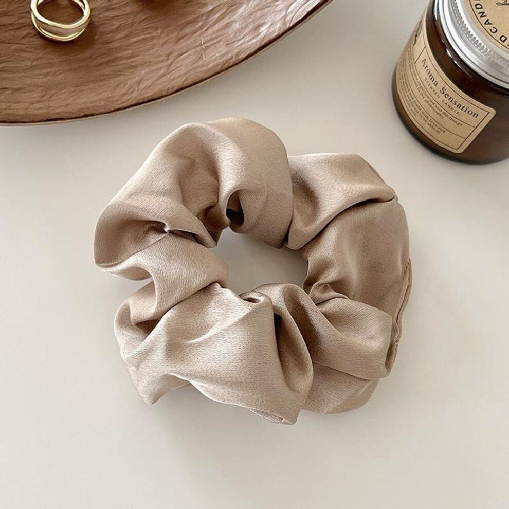 (tan) 1pcs Women Silk Satin Scrunchies Korean Ladies Girls Elastics Hair Band Ponytail Hold Hair Accessories