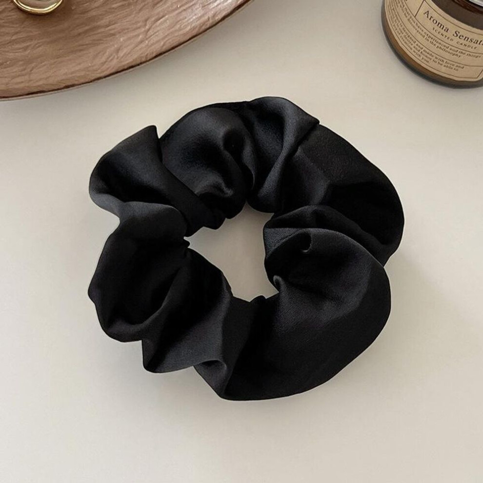 (black) 1pcs Women Silk Satin Scrunchies Korean Ladies Girls Elastics Hair Band Ponytail Hold Hair Accessories