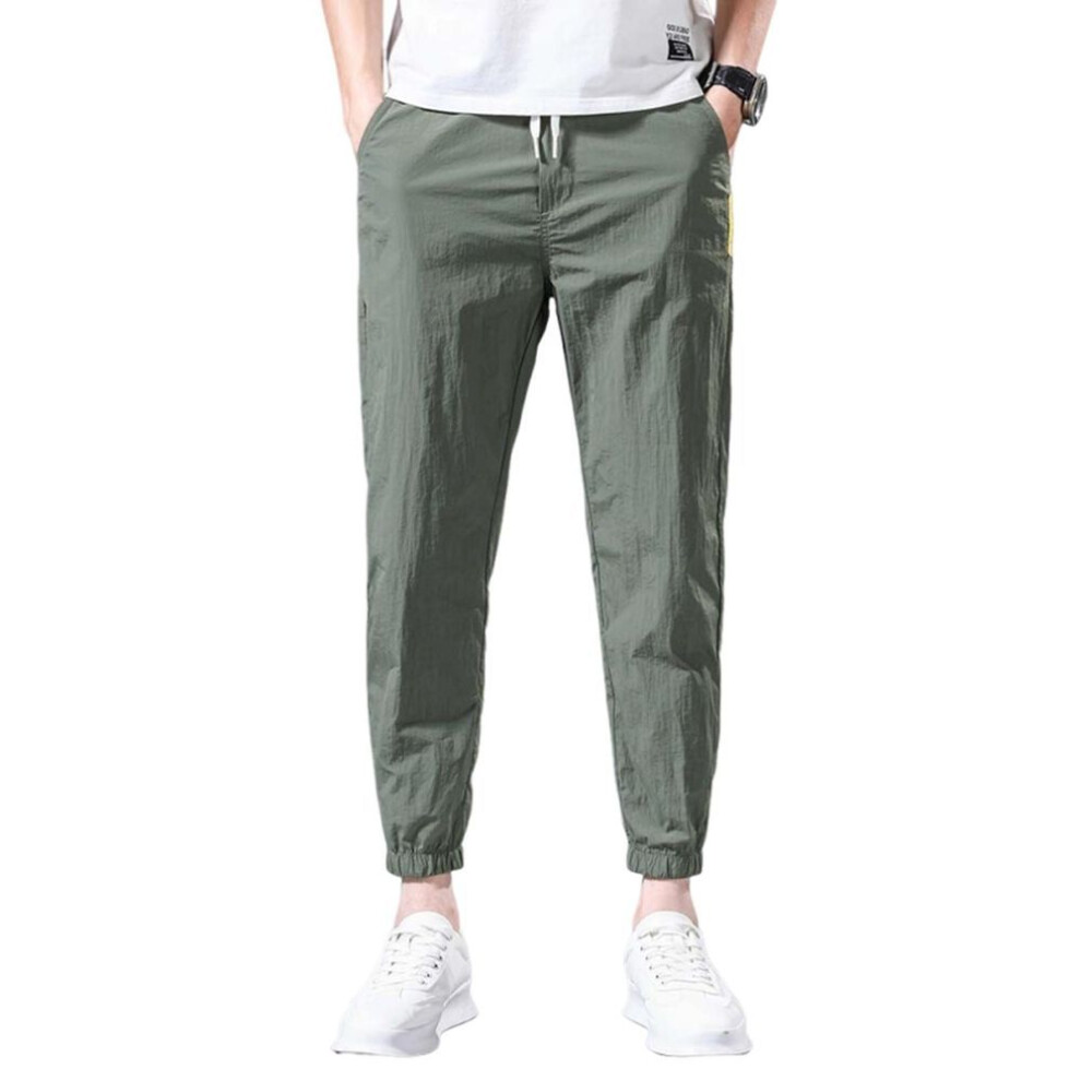 (green, L) Summer Quick-drying Slacks Men's Slim Slacks Baggy Sweatpants Nine-part Corset Pants