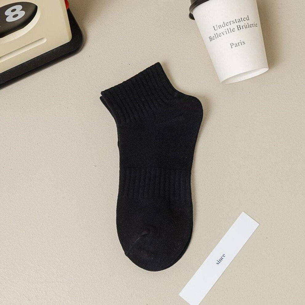 (black, One size) Summer Thin Waisted Solid Color Boat Socks For Women Spring And Summer Short Casual Sports Cotton Socks