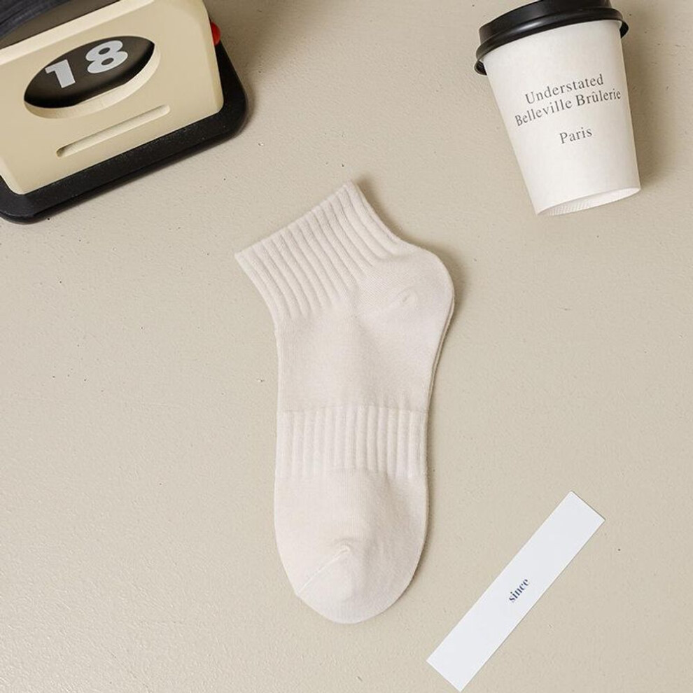 (off white, One size) Summer Thin Waisted Solid Color Boat Socks For Women Spring And Summer Short Casual Sports Cotton Socks