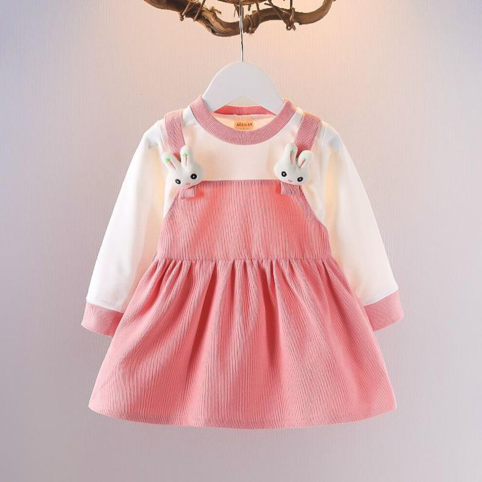 (pink, 90) Newborn Baby Girls Dress Spring Clothes Long Sleeve Solid Color Rabbit Dresses For Baby Birthday Girls Clothing Outfit Dress