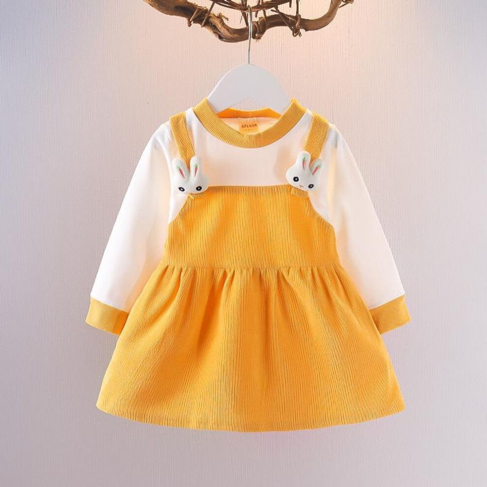(yellow, 100) Newborn Baby Girls Dress Spring Clothes Long Sleeve Solid Color Rabbit Dresses For Baby Birthday Girls Clothing Outfit Dress