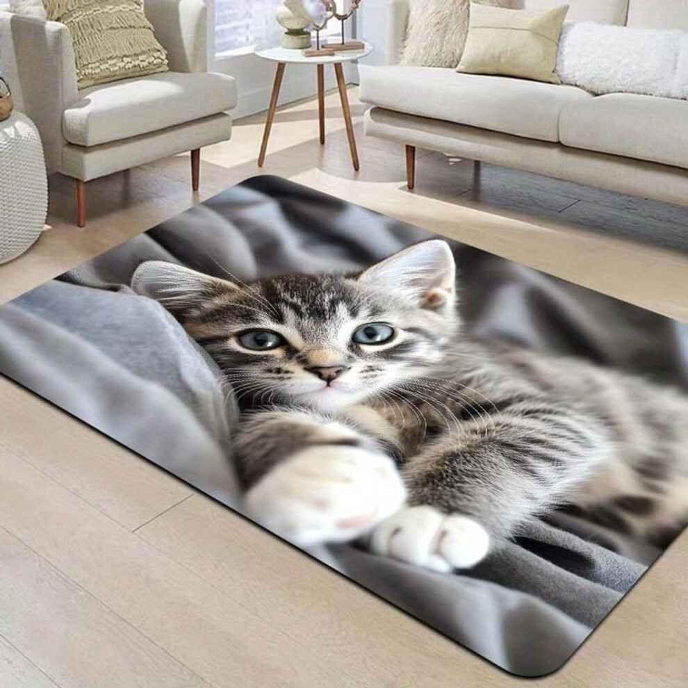 (120*160cm) 1pcs Anti Fatigue Kitchen Rugs,cute Cat Print Waterproof Non-slip Thick Cushioned Kitchen Mat Heavy Duty Comfort Standing Mat For Kitchen
